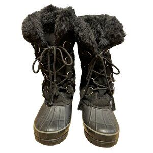 Black Khombu Snow Boots Sz 8 Suede Faux Fur Trim Nordic Winter Outdoor Womens